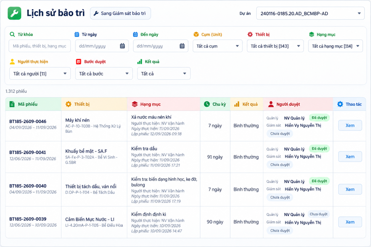 LỊCH SỬ & TUÂN THỦ BẢO TRÌ